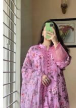 Pink Floral Printed Lawn 3-Piece Suit