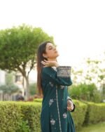 Embroidered Soft Cotton 3-Piece Suit-deep teal or dark turquoise - Image 3