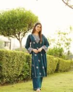 Embroidered Soft Cotton 3-Piece Suit-deep teal or dark turquoise - Image 5