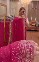 White Gold ইন্ডিয়ান জর্জেট শাড়ি – ব্লাউজ পিসসহ - Image 6