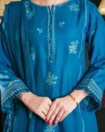Elegant Teal Blue Embroidered 3-Piece Suit - Image 3